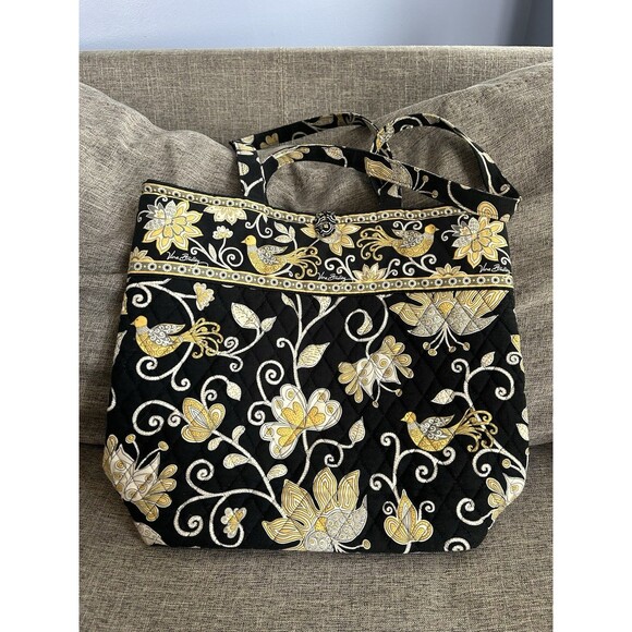 Vera Bradley Handbags - Vera Bradley Morgan Pleated Shoulder Bag Tote Black Yellow Bird Retired Pattern